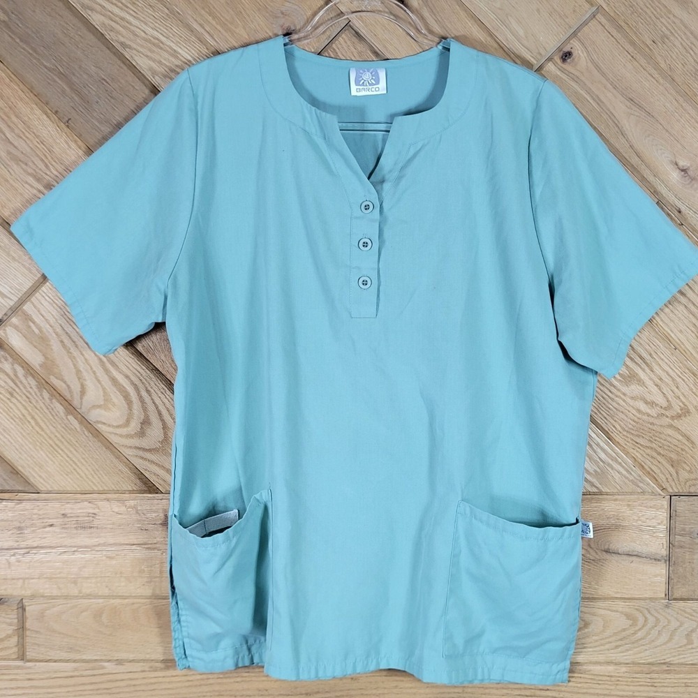 Barco Medical Nursing Scrub Top Size M Short Sleeve Button Front Pockets
